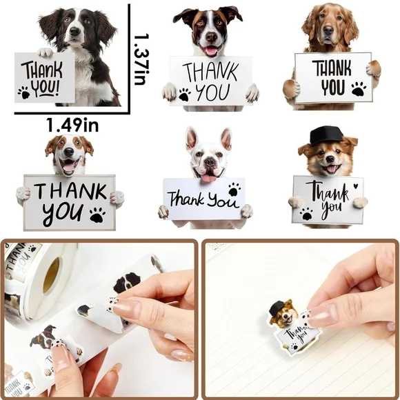 Cute Dogs Thank You Stickers Roll - Picture 3 of 7